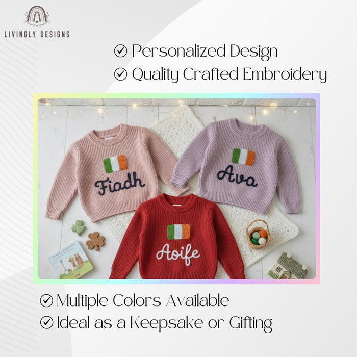 Personalized Name Kids Ireland Flag Knit Sweater