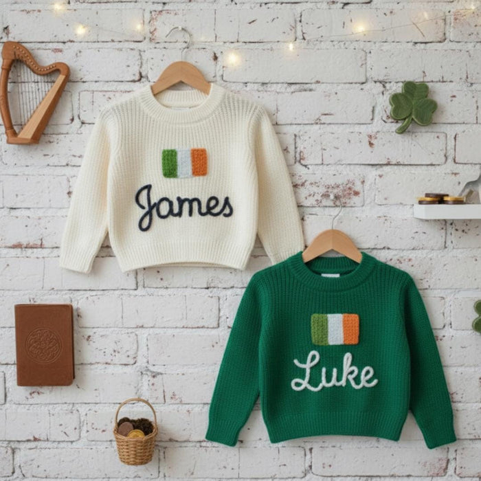 Personalized Name Kids Ireland Flag Knit Sweater