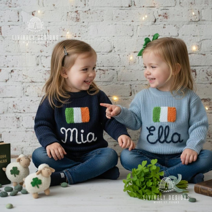 Personalized Name Kids Ireland Flag Knit Sweater