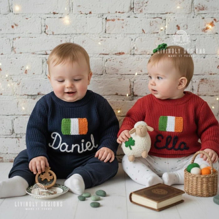 Personalized Name Kids Ireland Flag Knit Sweater