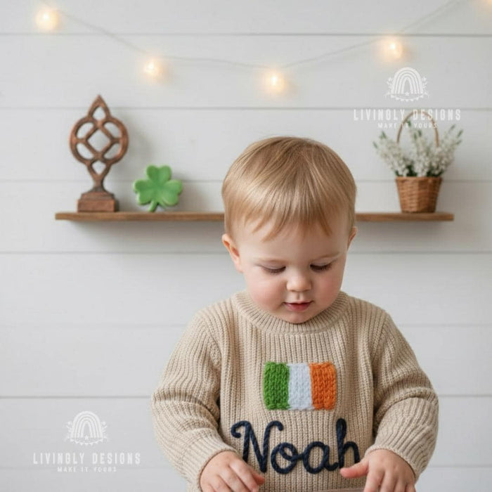 Personalized Name Kids Ireland Flag Knit Sweater