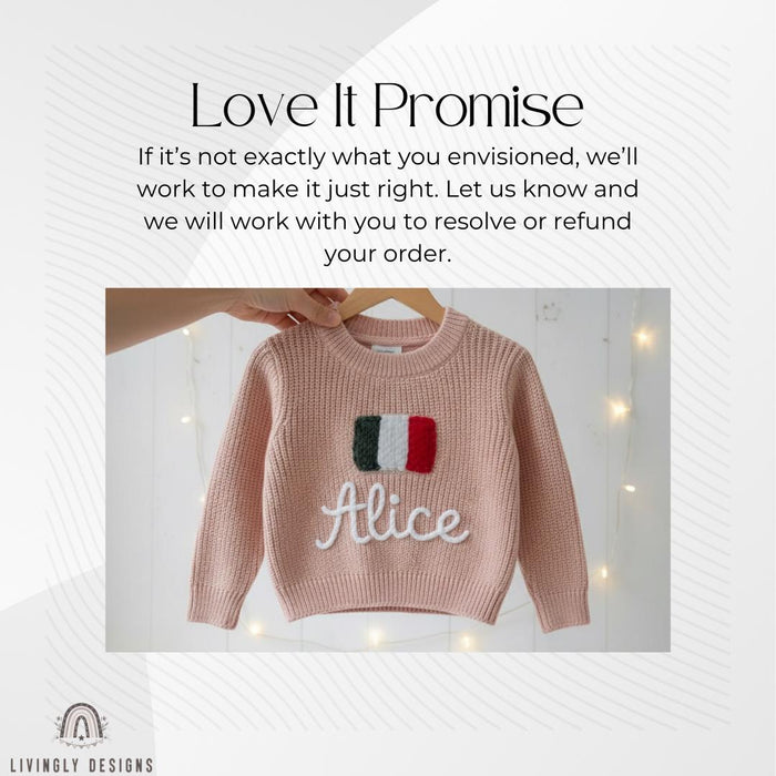 Personalized Name Kids Italy Flag Knit Sweater