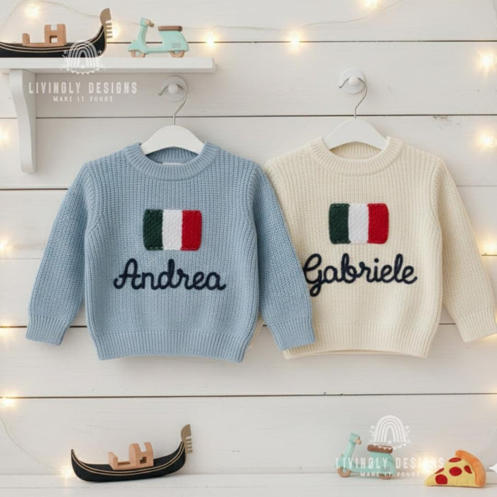 Personalized Name Kids Italy Flag Knit Sweater