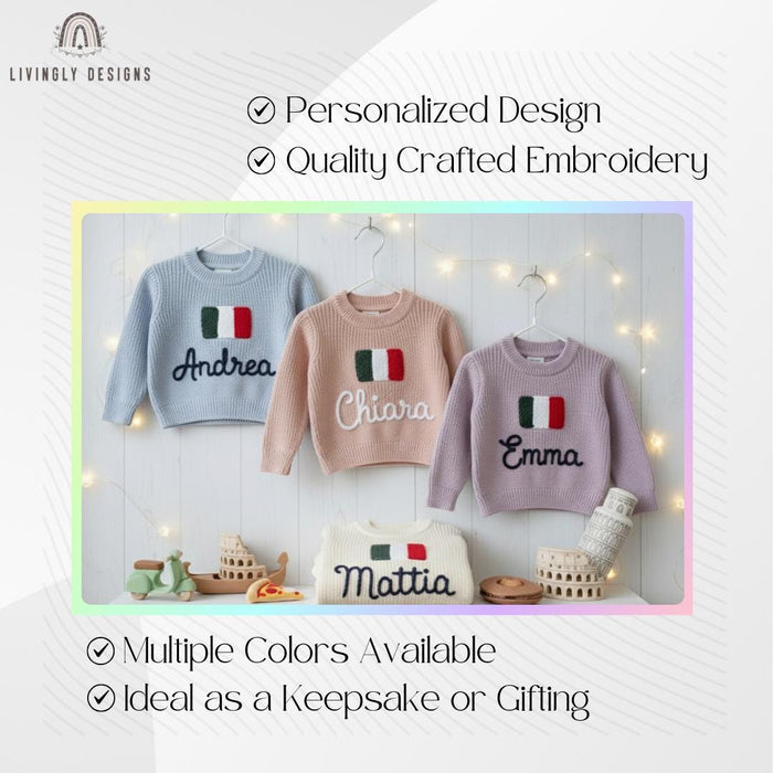Personalized Name Kids Italy Flag Knit Sweater
