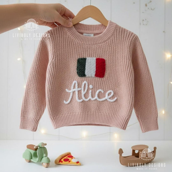 Personalized Name Kids Italy Flag Knit Sweater