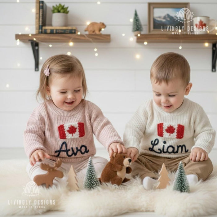 Personalized Name Kids Canada Flag Knit Sweater