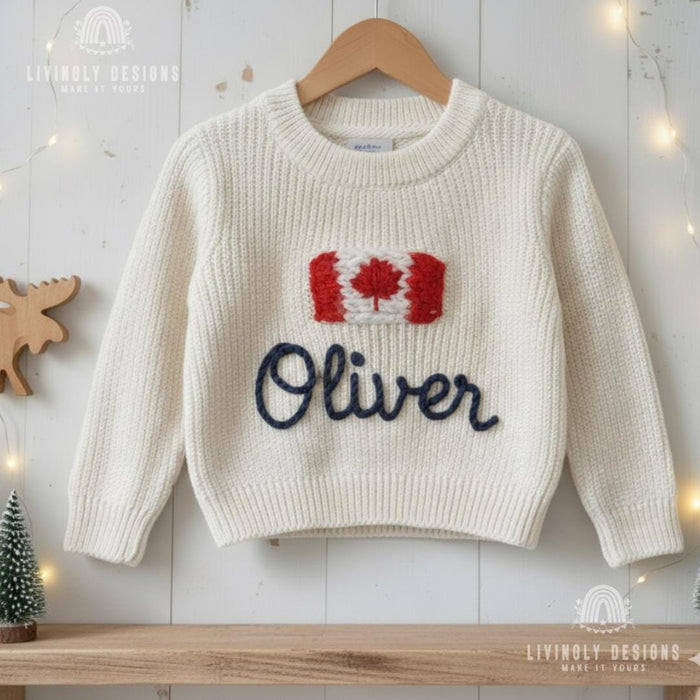 Personalized Name Kids Canada Flag Knit Sweater