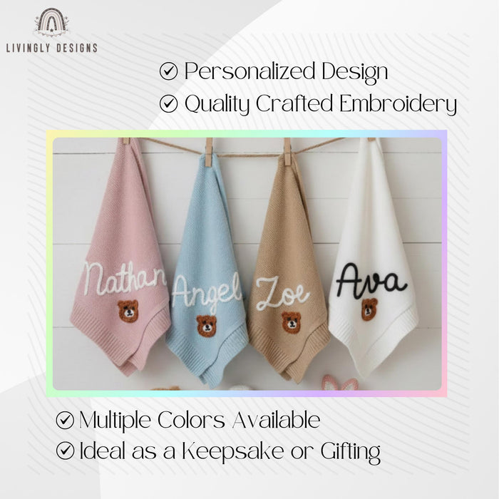 Hand Embroidered Custom Bear Baby Blanket