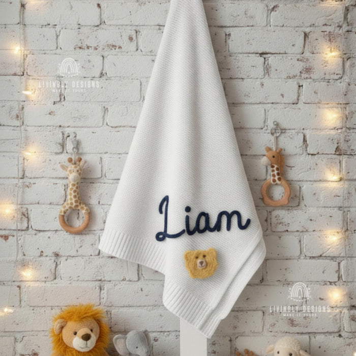 Hand Embroidered Custom Lion Baby Blanket
