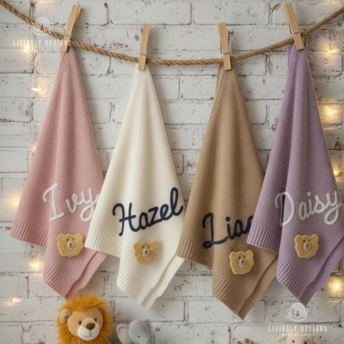 Hand Embroidered Custom Lion Baby Blanket