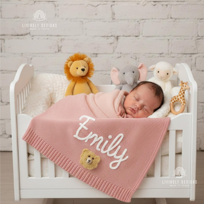 Hand Embroidered Custom Lion Baby Blanket