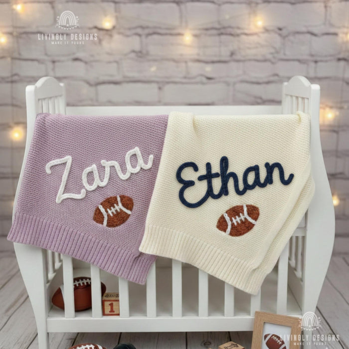 Personalized Blanket Keepsake with Name and Football