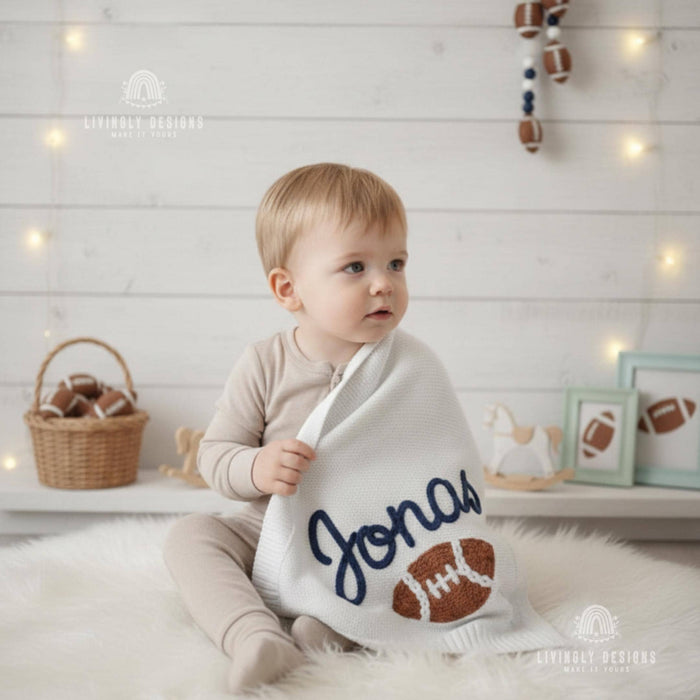 Personalized Blanket Keepsake with Name and Football