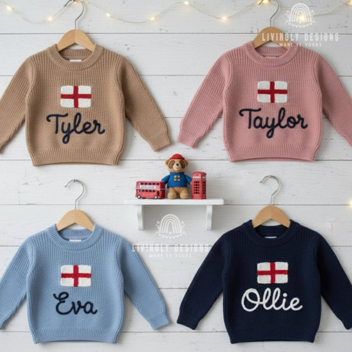 Personalized England Flag Knit Sweater
