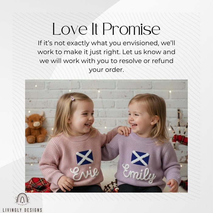 Personalized Name Scottish Flag Kids Knit Sweater