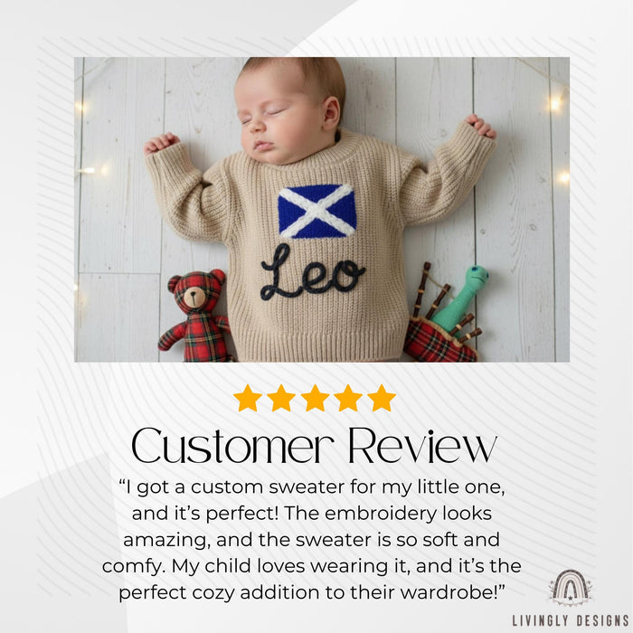 Personalized Name Scottish Flag Kids Knit Sweater