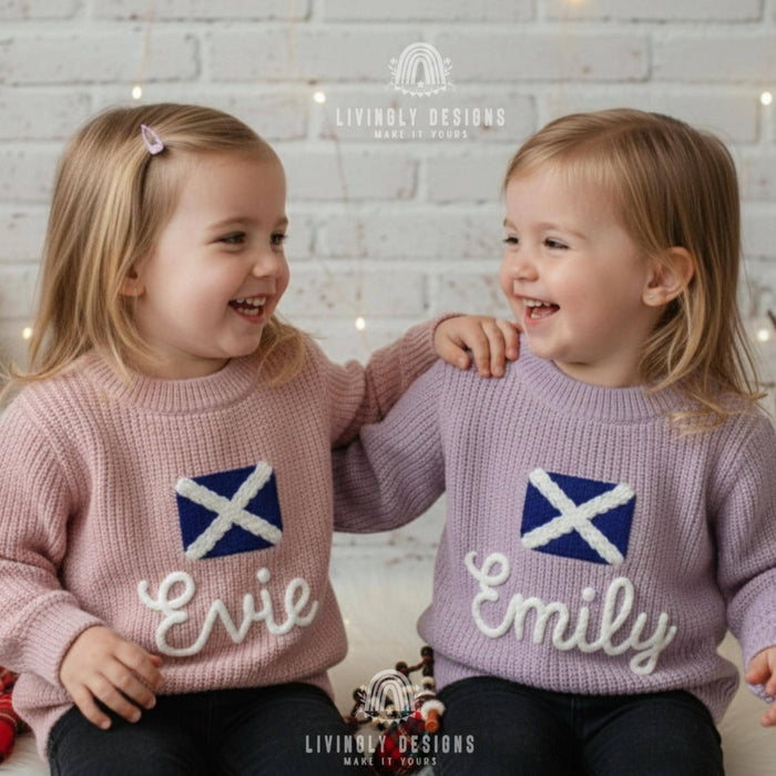 Personalized Name Scottish Flag Kids Knit Sweater