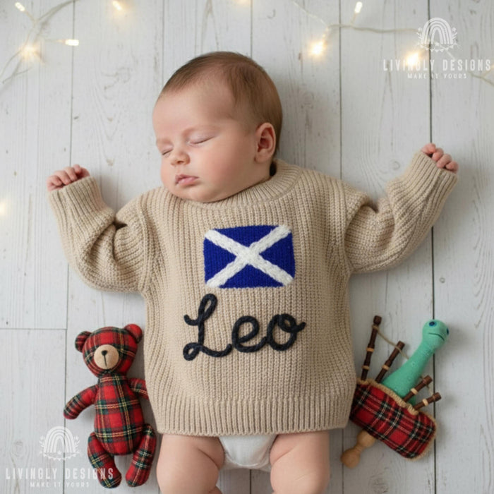Personalized Name Scottish Flag Kids Knit Sweater