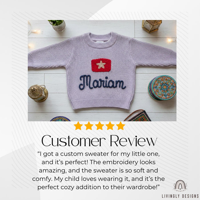 Personalized Name Kids Morocco Flag Knit Sweater