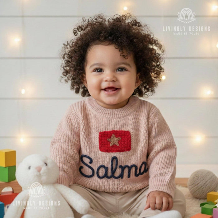 Personalized Name Kids Morocco Flag Knit Sweater