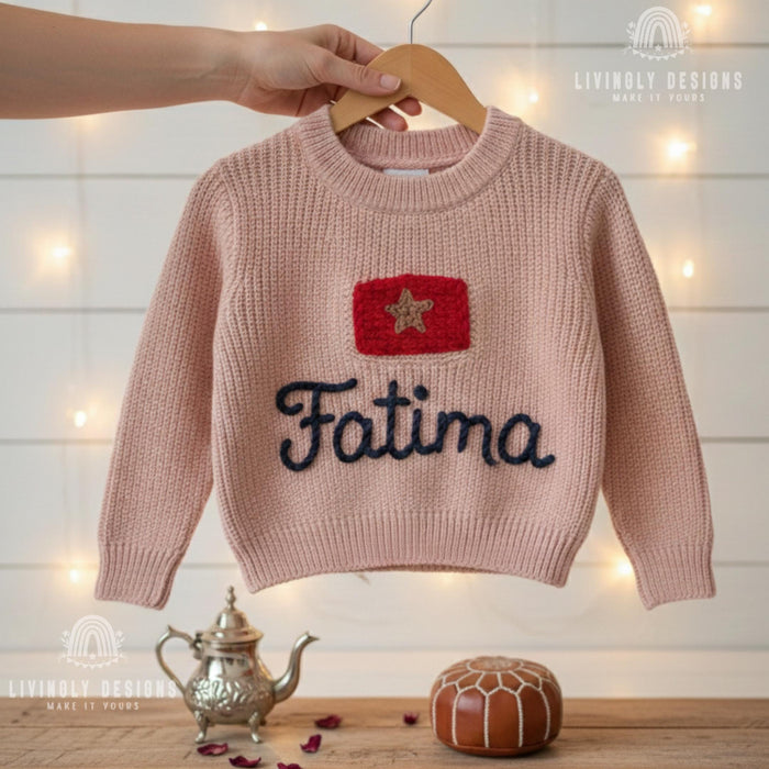 Personalized Name Kids Morocco Flag Knit Sweater