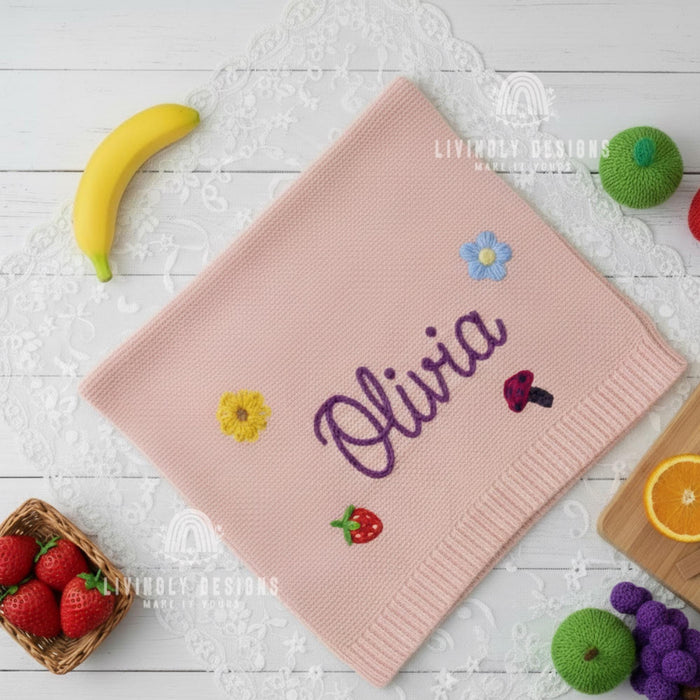 Personalized Fruit & Flower Baby Blanket