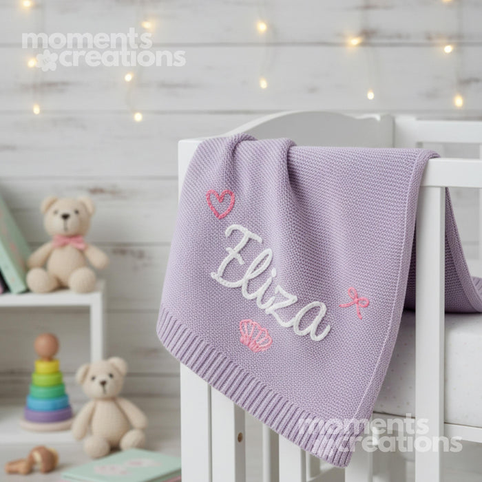 Personalized Baby Girl Blanket with Hearts & Bows