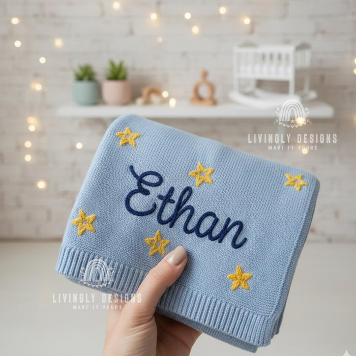 Custom Baby Name Blanket with Celestial Star Design