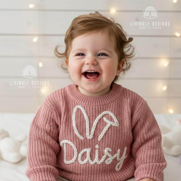 Custom Name Easter Sweater: Baby & Kids Jumper with Bunny Ears Keepsake Gift