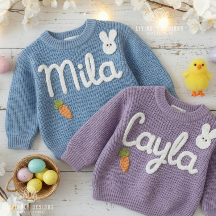 Custom Name Baby & Kids Jumper with Carrot and Bunny Keepsake Gift