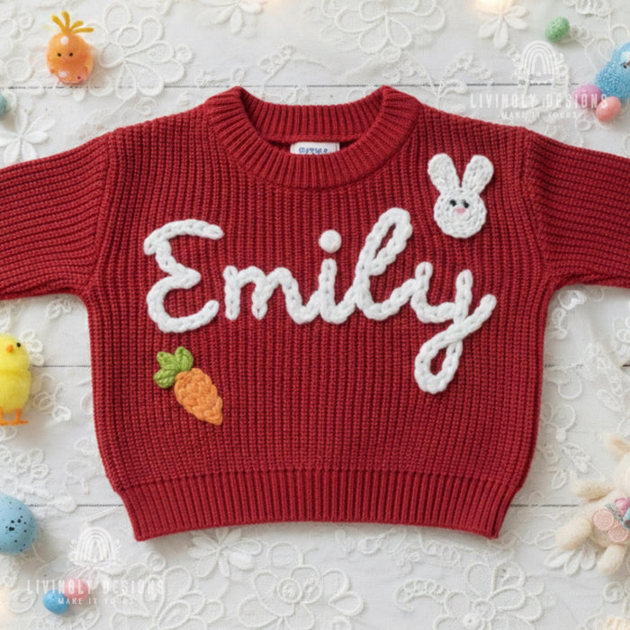 Custom Name Baby & Kids Jumper with Carrot and Bunny Keepsake Gift