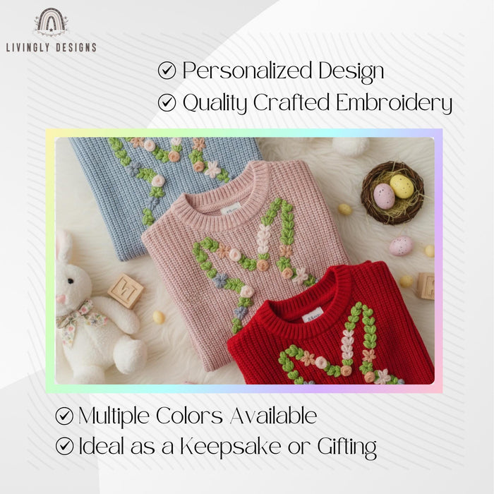 Custom Name Baby & Kids Jumper with Floral Bunny Outline Keepsake Gift