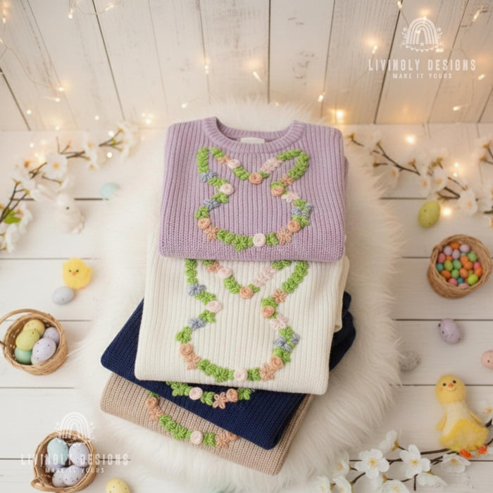 Custom Name Baby & Kids Jumper with Floral Bunny Outline Keepsake Gift