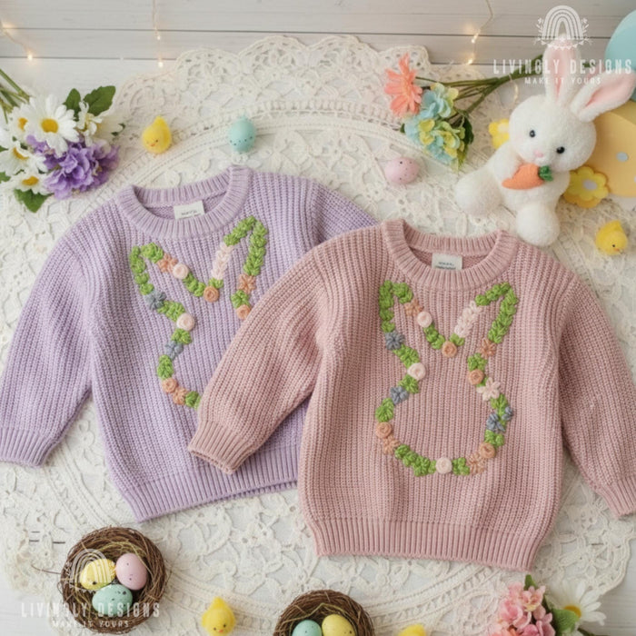 Custom Name Baby & Kids Jumper with Floral Bunny Outline Keepsake Gift