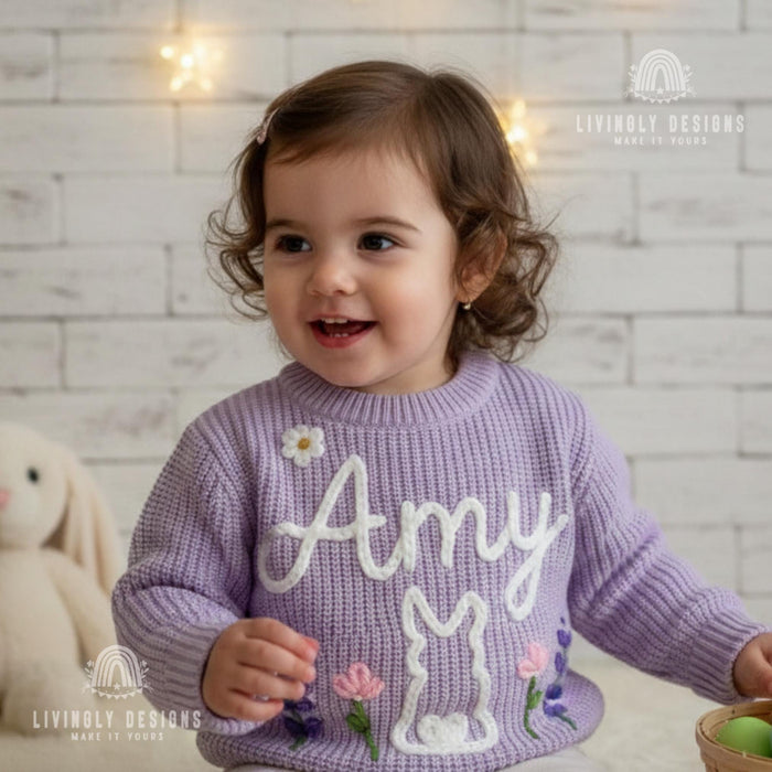 Custom Name Floral Bunny Embroidered Jumper: Easter Keepsake Sweater