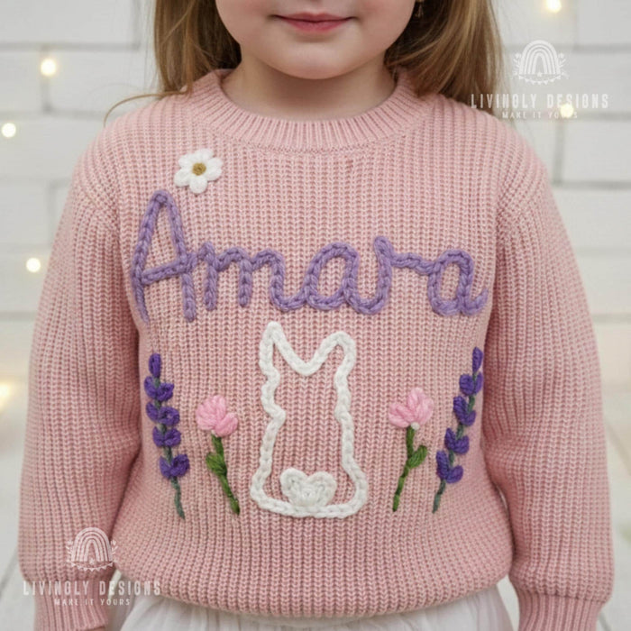 Custom Name Floral Bunny Embroidered Jumper: Easter Keepsake Sweater