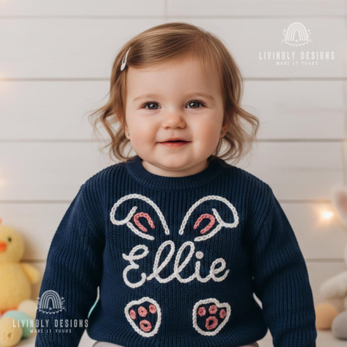 Custom Name Easter Sweater: Baby & Kids Jumper Name within Bunny Keepsake Gift