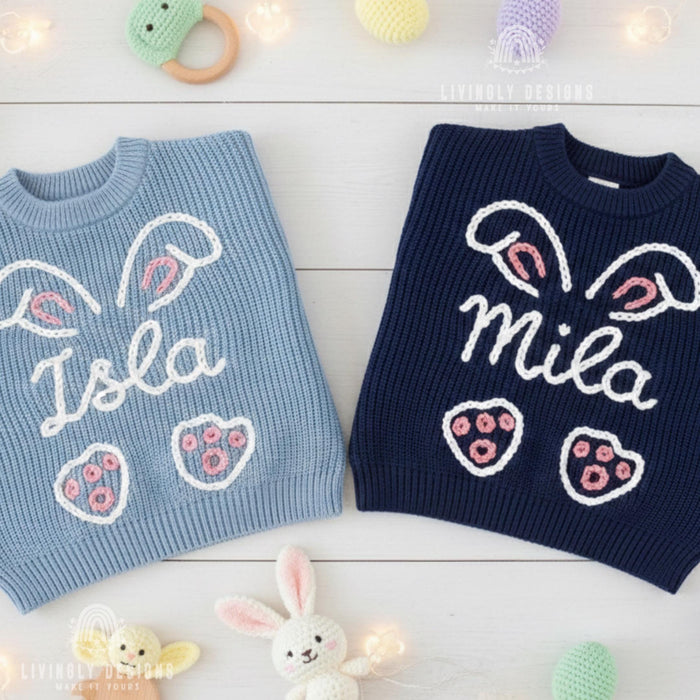 Custom Name Easter Sweater: Baby & Kids Jumper Name within Bunny Keepsake Gift