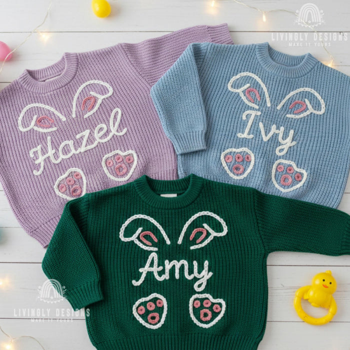 Custom Name Easter Sweater: Baby & Kids Jumper Name within Bunny Keepsake Gift