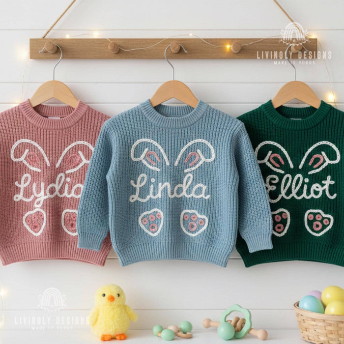 Custom Name Easter Sweater: Baby & Kids Jumper Name within Bunny Keepsake Gift