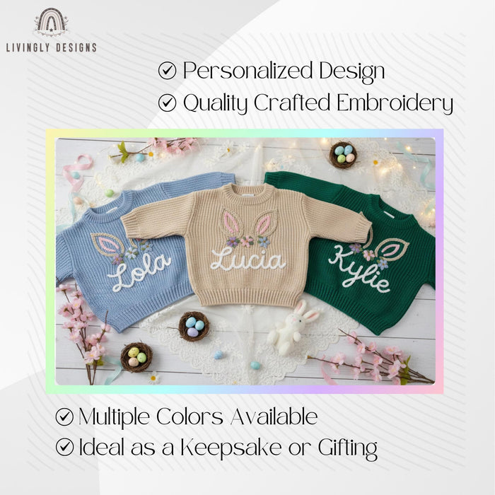 Custom Name Baby & Kids Jumper with Floral Bunny Ears Keepsake Gift