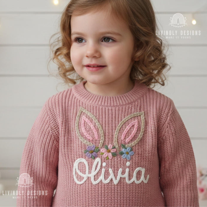 Custom Name Baby & Kids Jumper with Floral Bunny Ears Keepsake Gift