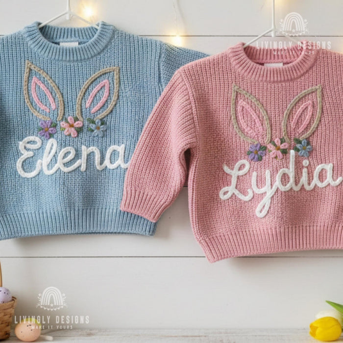 Custom Name Baby & Kids Jumper with Floral Bunny Ears Keepsake Gift