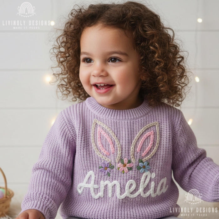Custom Name Baby & Kids Jumper with Floral Bunny Ears Keepsake Gift