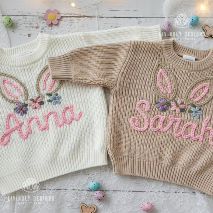 Custom Name Baby & Kids Jumper with Floral Bunny Ears Keepsake Gift