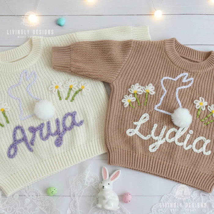 Custom Baby & Kids Jumper with Daisies and Bunny Keepsake Gift  with Name