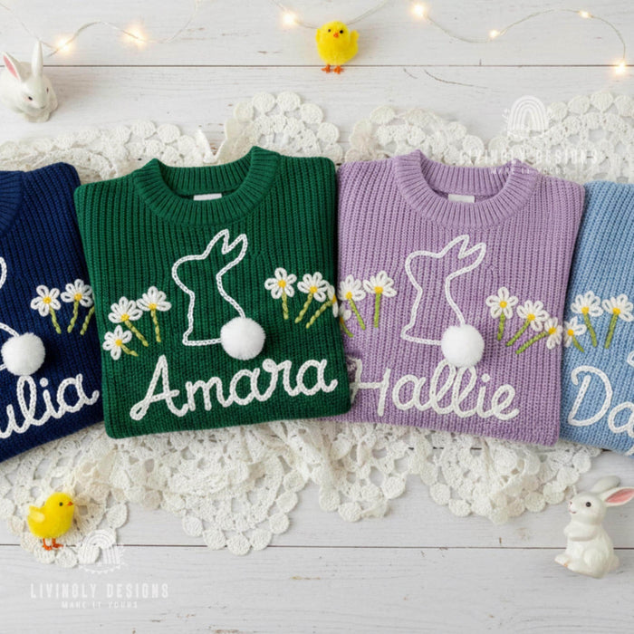 Custom Baby & Kids Jumper with Daisies and Bunny Keepsake Gift  with Name