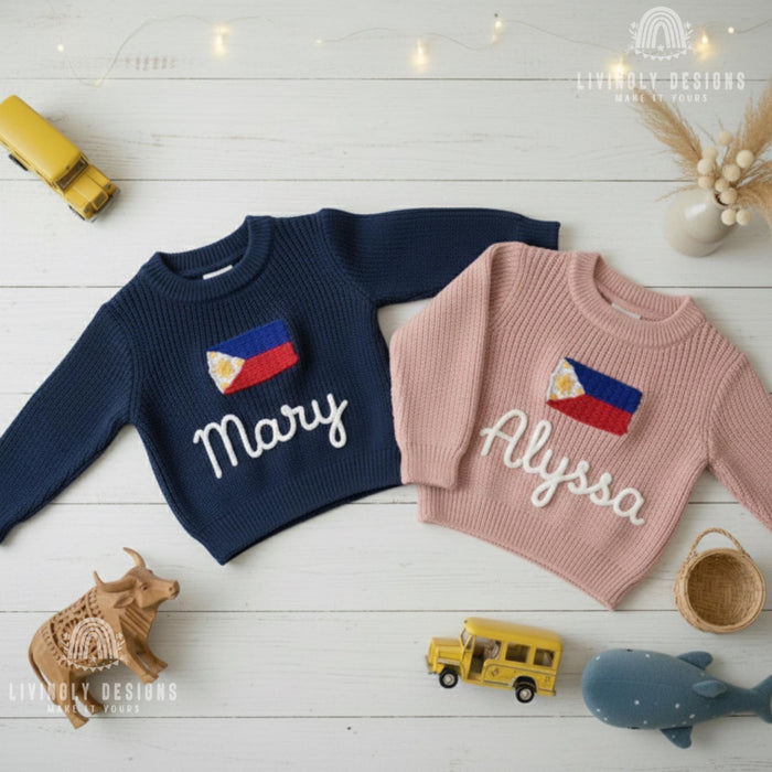 Personalized Name Philippines Flag Knit Baby and Kids Sweater