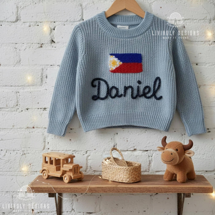 Personalized Name Philippines Flag Knit Baby and Kids Sweater