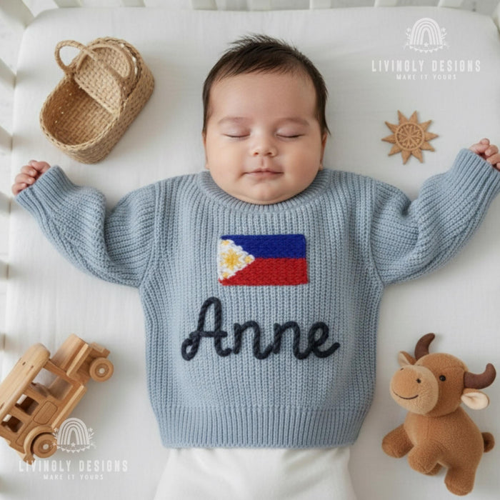 Personalized Name Philippines Flag Knit Baby and Kids Sweater